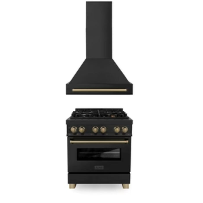 ZLINE Autograph Edition Dual Fuel Range and Range Hood Kitchen Packages with Champagne Bronze and Gold Accents