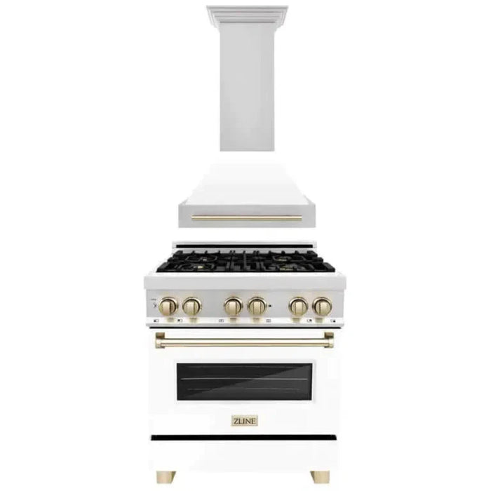 ZLINE Autograph Edition 30" Kitchen Package with White Matte Door and Polished Gold Accents