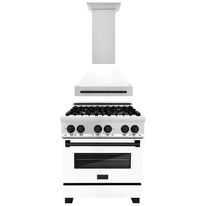 ZLINE Autograph Edition 30" Kitchen Package with White Matte Door and Matte Black Accents (2AKP-RAWMRH30-MB)