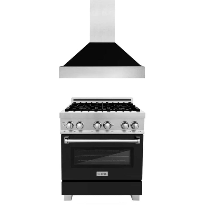 ZLINE 2-Piece Kitchen Package: 30", 36", and 48" DuraSnow® Stainless Steel Dual Fuel Range with Blue Matte Door and Convertible Vent Range Hood