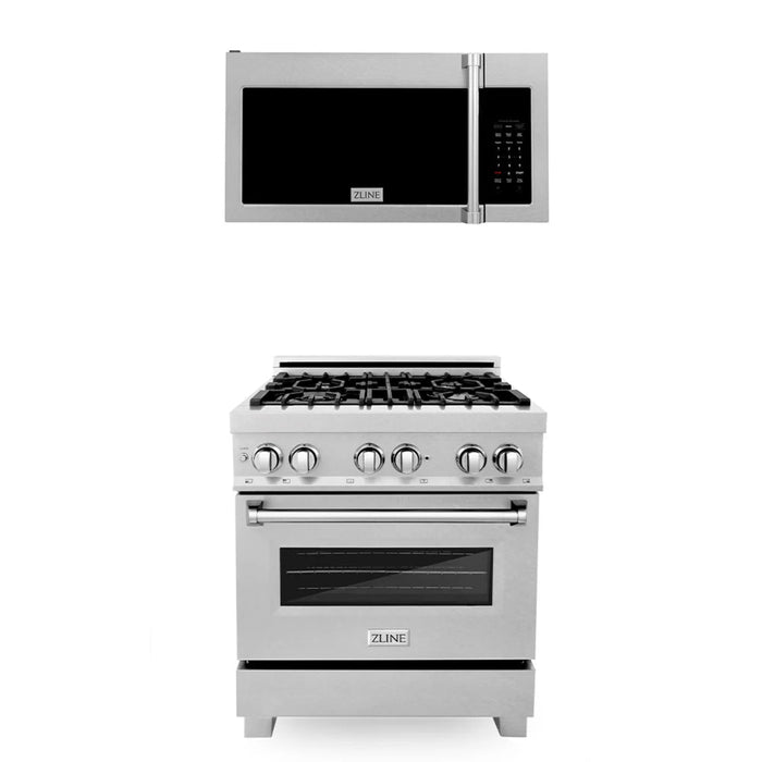 ZLINE 30" Kitchen Package with Satin Stainless Steel Dual Fuel Range and Over-the-Range Microwave