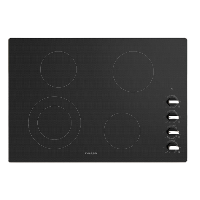 Fulgor Milano 30-Inch Distinto Built-In Electric Cooktop, 300 Series, 4 Cooking Zones, Manual Knob Control, Brushed Aluminum Trim - Builder Only