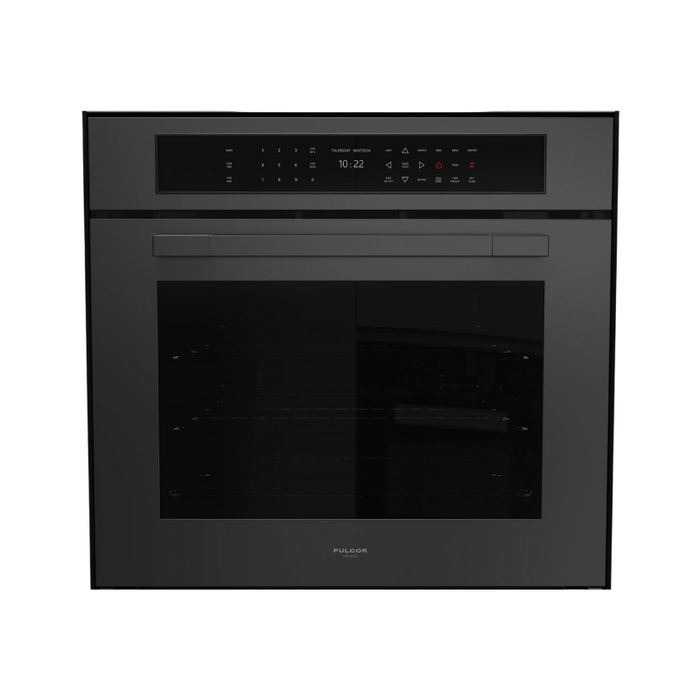 Fulgor Milano 30-Inch Matteo Built-In Electric Single Oven, 700 Series, Self-Clean, Dual Convection, Multi-Pass Broiler, Air Fry Function, Soft-Closing Door, 2 Standard Racks, 1 Telescopic Rack, Matte Black Finish
