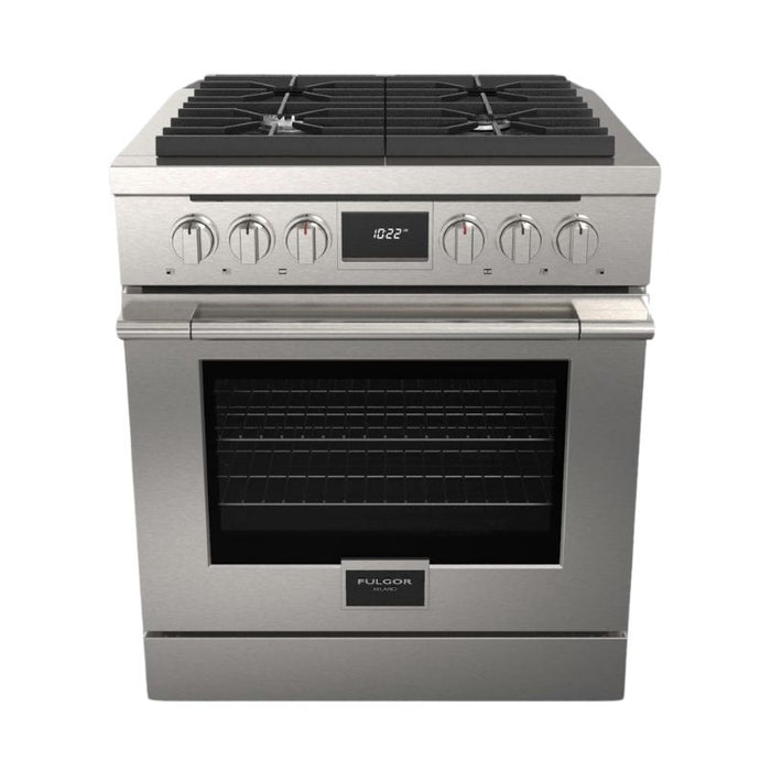 Fulgor Milano Accento Pro 30-Inch Freestanding Dual Fuel Range, 400 Series, 4 Burners (2 Crescendo Burners + 2 Sealed Burners)