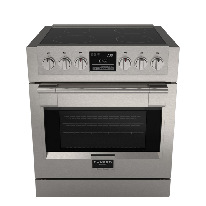 Fulgor Milano Sofia Pro 30-Inch Freestanding Induction Range, 600 Series, 4 Quantum Induction Burners, Self-Clean, Soft-Close Door