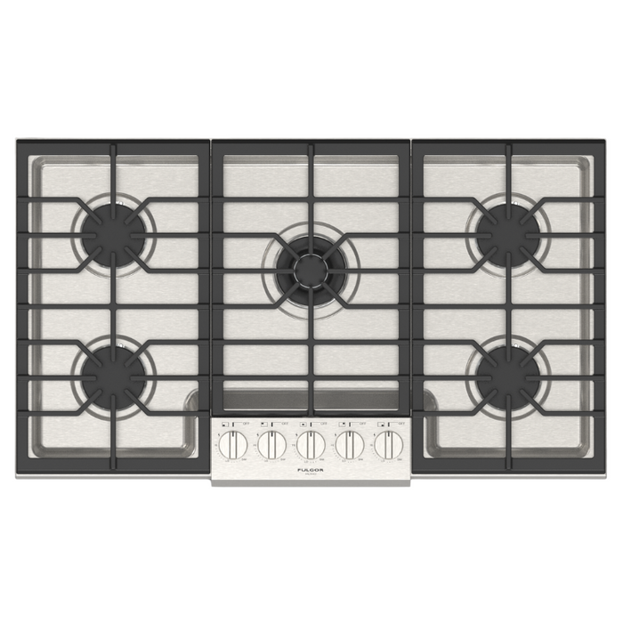 Fulgor Milano 36-Inch Pro Built-In Gas Cooktop, 400 Series, 5 Burners (1 Crescendo Dual Ring + 2 Stacked Burners + 2 Sealed Burners), Stainless Steel Finish
