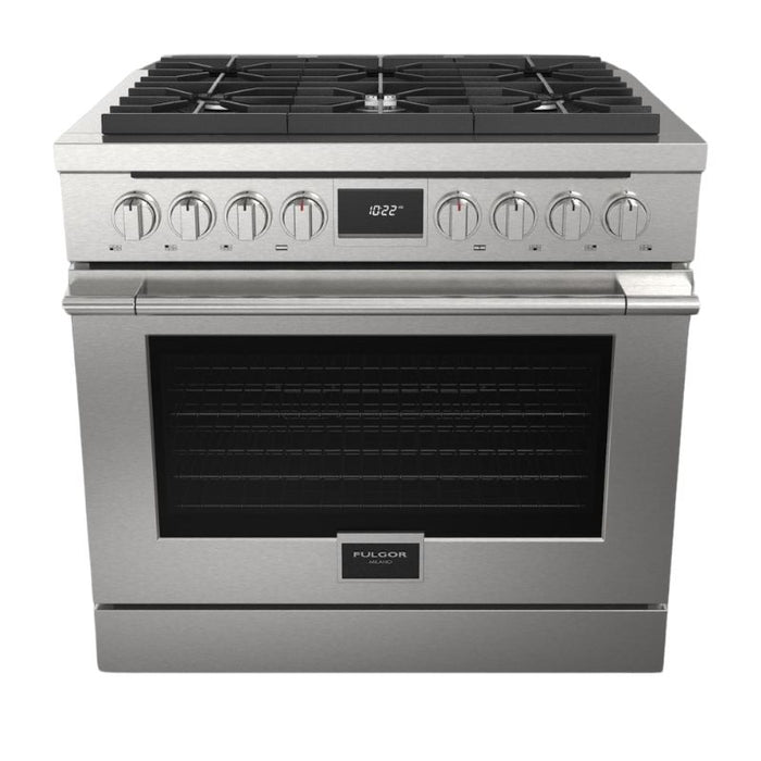 Fulgor Milano Accento Pro 36-Inch Freestanding Dual Fuel Range, 400 Series, 6 Burners (3 Crescendo Dual Ring Burners + 3 Sealed Burners)