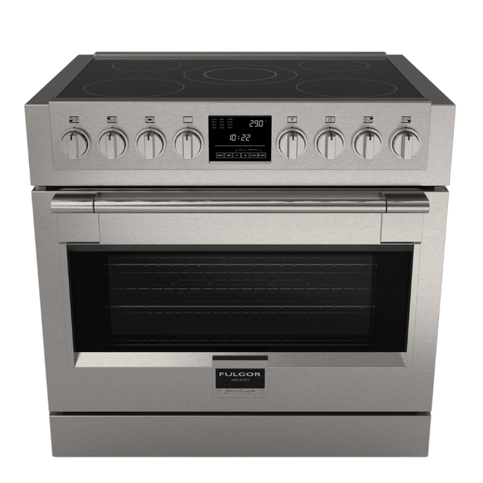 Fulgor Milano Sofia Pro 36-Inch Freestanding Induction Range, 600 Series, 5 Quantum Induction Burners, Self-Clean, Soft-Close Door