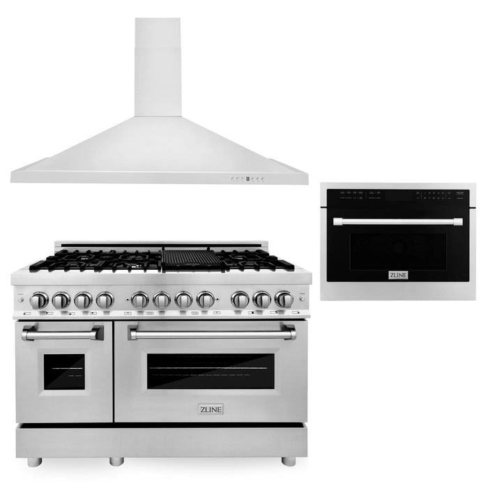 ZLINE 3KP-RARHMWO series Kitchen Packages with Stainless Steel Dual Fuel Range, Convertible Vent Range Hood, and 24" Microwave Oven
