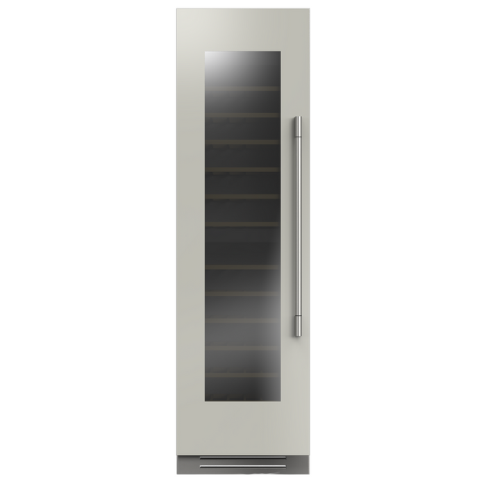 Fulgor Milano 24-Inch Pro Integrated Column Wine Cellar, 700 Series, LH, Overlay, Bottom Compressor, 2 Zones, Metal Interior, Stainless Soft-Closing Racks