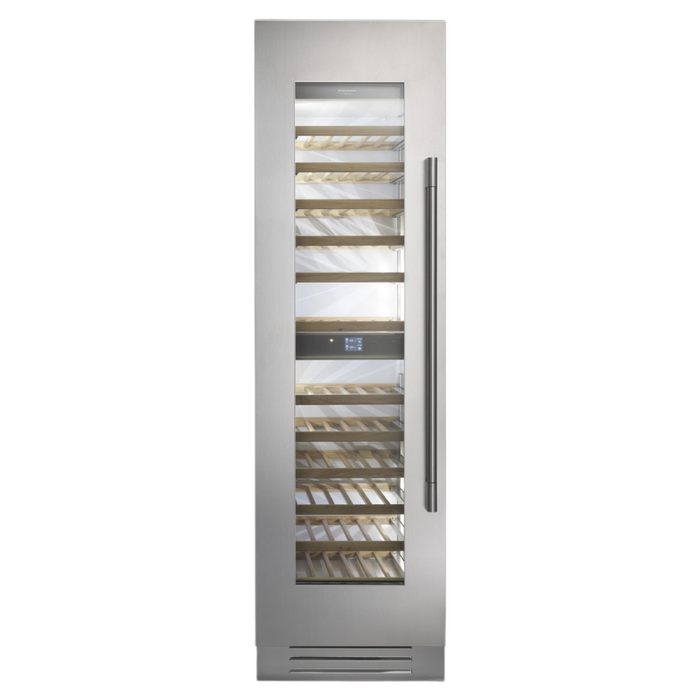Fulgor Milano 24-Inch Pro Column Wine Cellar, 700 Series, LH, Stainless Cladded, Bottom Compressor, 2 Zones, Metal Interior, Stainless Soft-Closing Racks, Includes Pro Handle & Badge Accessory
