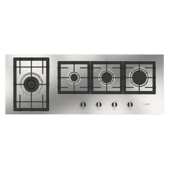 Fulgor Milano 44-Inch Distinto Built-In Gas Cooktop Largo, 400 Series, 4 Burners + Wok, N.A. Version, Stainless Steel - Will Be Discontinued