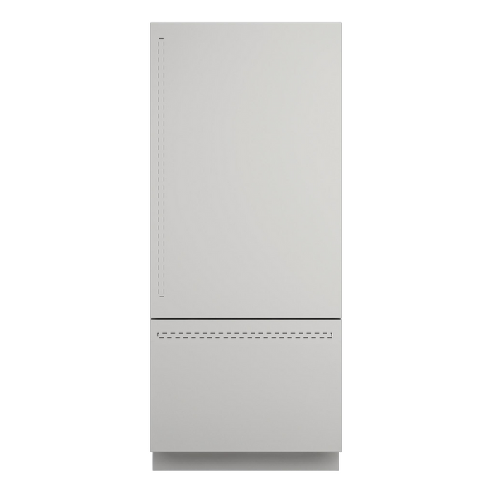 Fulgor Milano 18.5 cu.ft Pro Integrated Fridge/Freezer, 700 Series, RH, Overlay, Bottom Compressor Unit, Single Convertible Bottom Drawer, 2 Temp Zones, White Interior, Ice Maker