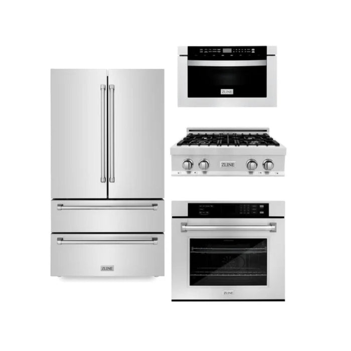 ZLINE Autograph Edition 30", 36" & 48" Stainless Steel Kitchen Packages with Gas Rangetop, Convertible Vent Range Hood, Double Wall Oven, and Refrigerator