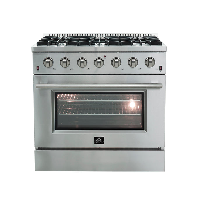 Forno Galiano 36-Inch Freestanding Gas Range, Stainless Steel, 6 Burners, Energy Efficient