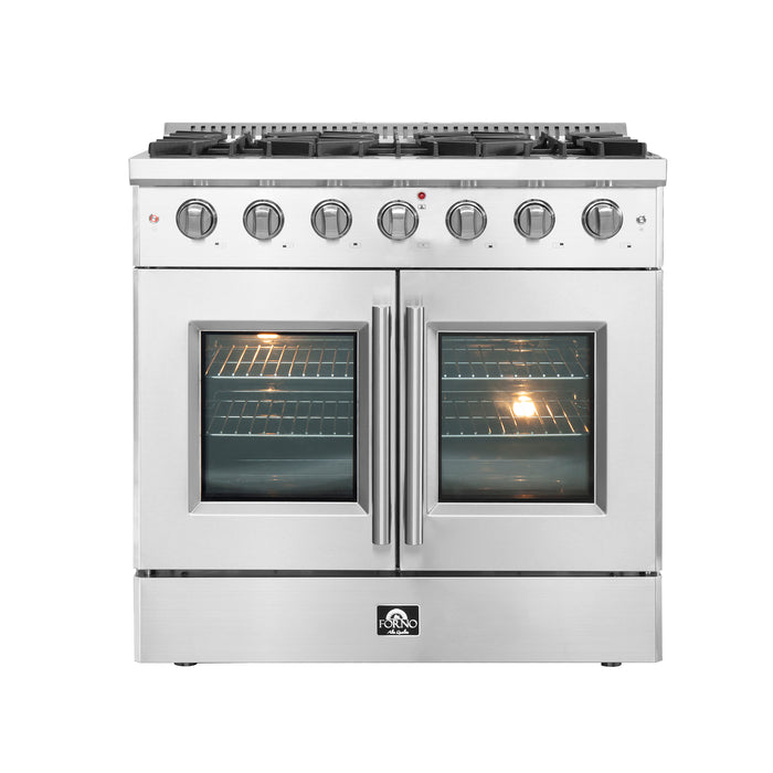 Forno Galiano 36-Inch Freestanding French Door Gas Range, 6 Burners, Convection Oven, Energy Efficient