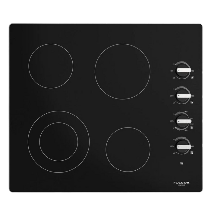 Fulgor Milano 24-Inch Distinto Built-In Electric Cooktop, 300 Series, 4 Cooking Zones, Manual Knob Control - Builder Only