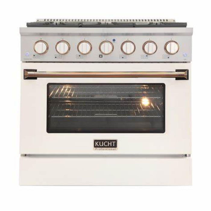 Kucht 362 Lp 36” Pro Class Dual Fuel Range in White Customized Gold