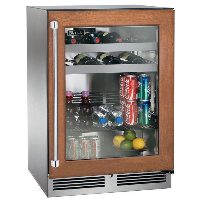 Perlick Signature Series 4.8 cu.ft Indoor Dual-Zone Refrigerator/Wine Reserve with Fully Integrated Panel-Ready Glass Door, Hinge Right, with Lock