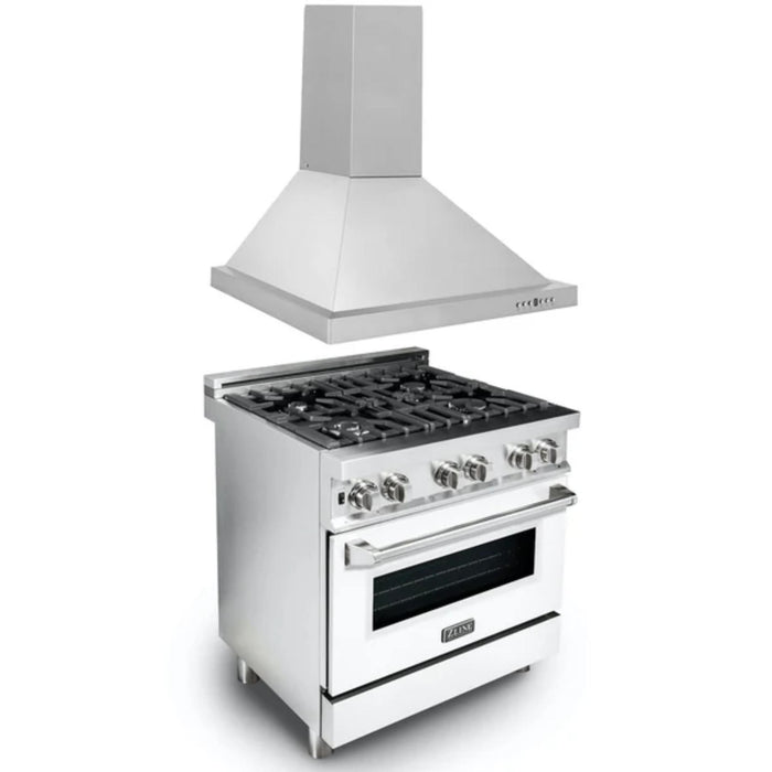 ZLINE 2-Piece Kitchen Packages – 30", 36", and 48" Dual Fuel Range with Convertible Vent Wall Mount Range Hood