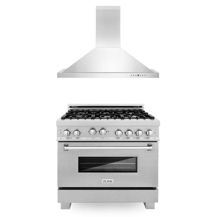 ZLINE Kitchen Package with DuraSnow Gas Range and Convertible Vent Range Hood (30", 36")