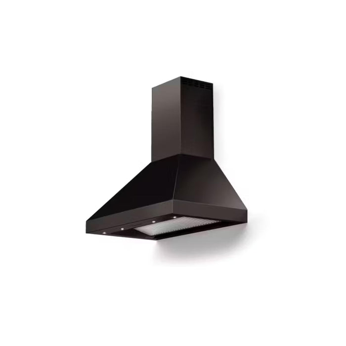 Verona 36-Inch Designer Series Gloss Black Chimney Wall Mount Range Hood with 600 CFM, 4 Speed Fan and LED Lighting