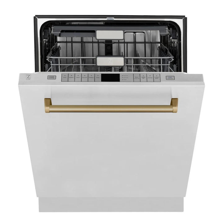 ZLINE Autograph Edition 30", 36", & 48" Stainless Steel Dual Fuel Range, Convertible Vent Range Hood, and Dishwasher Kitchen Package with Champagne Bronze Accents