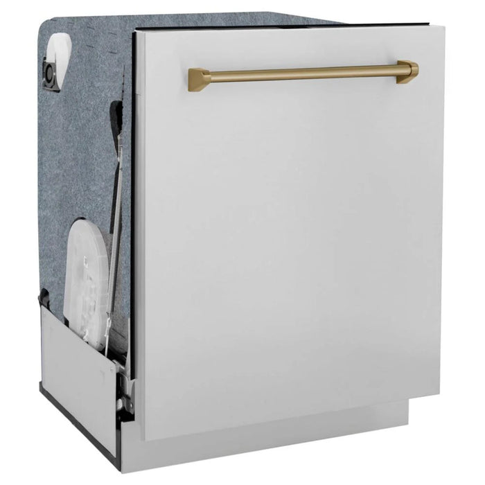 ZLINE Autograph Edition 30", 36", & 48" Stainless Steel Dual Fuel Range, Convertible Vent Range Hood, and Dishwasher Kitchen Package with Champagne Bronze Accents