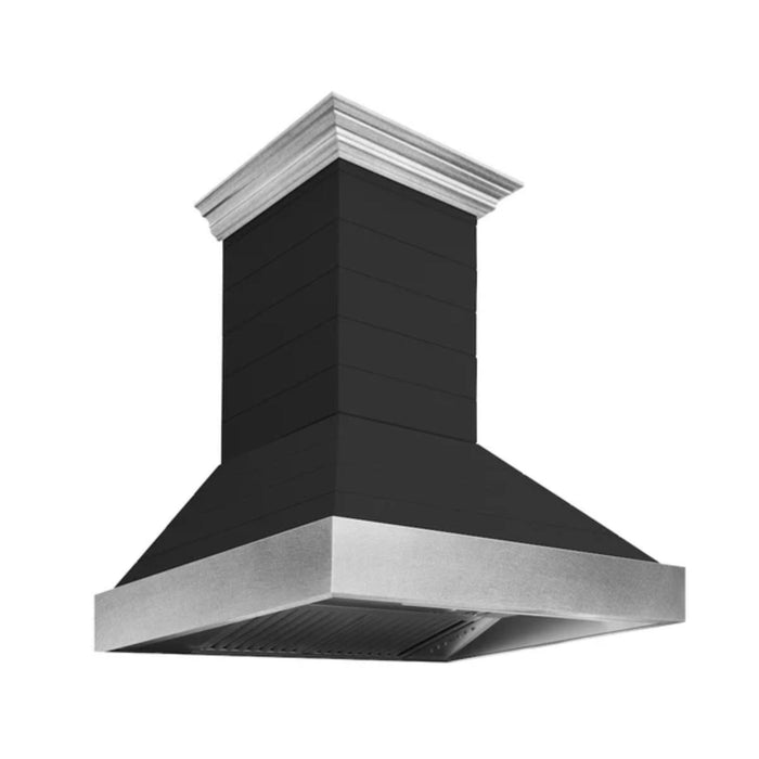 ZLINE 30" & 36" Wooden Wall Mount Range Hoods in Rustic Shiplap Black Finish with Stainless Steel Accents