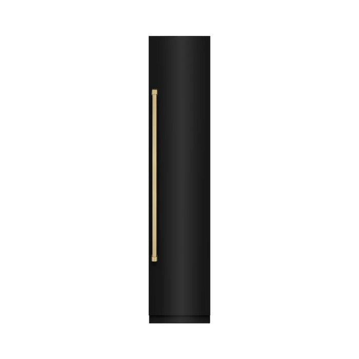 ZLINE Autograph Edition 18-Inch Right Hinge Column Freezer in Black Stainless Steel with Graphite Gray Interior and Champagne Bronze Accents