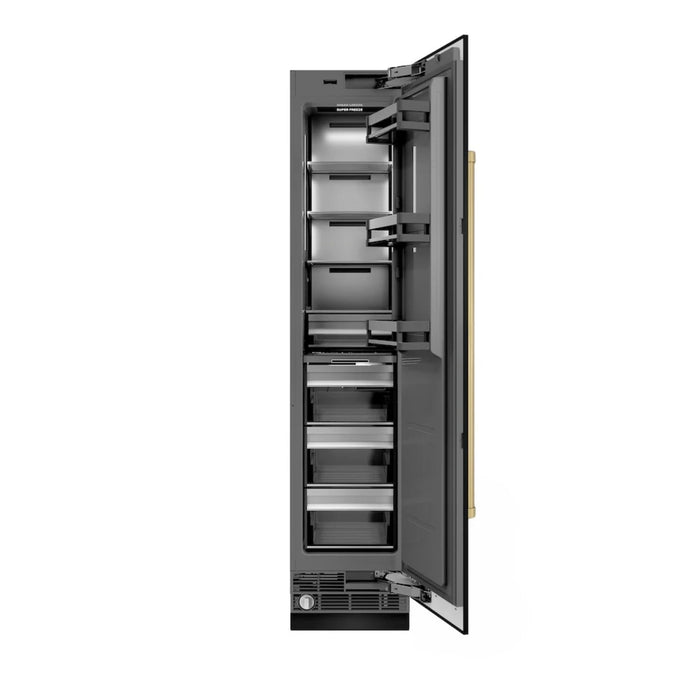 ZLINE Autograph Edition 18-Inch Right Hinge Column Freezer in Black Stainless Steel with Graphite Gray Interior and Champagne Bronze Accents
