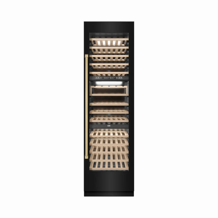ZLINE Autograph Edition 24-Inch Triple Zone Column Wine Cooler in Black Stainless Steel with Champagne Bronze Accents