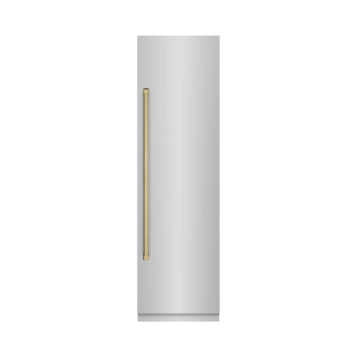 ZLINE Autograph Edition 24-Inch Column Refrigerator in Stainless Steel with Graphite Gray Interior and Polished Gold Accents