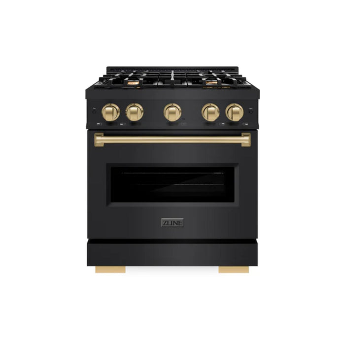 ZLINE Autograph Edition Classic Gas Range with Convection Gas Oven in Black Stainless Steel in Champagne Bronze Accents