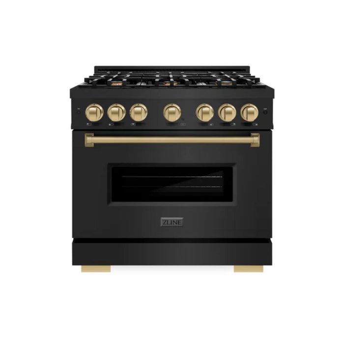 ZLINE Autograph Edition Classic Gas Range with Convection Gas Oven in Black Stainless Steel in Champagne Bronze Accents