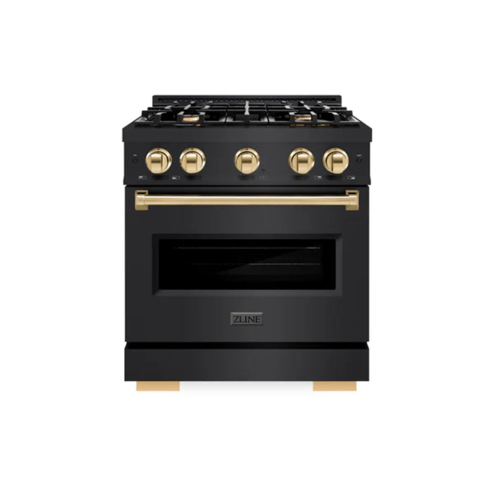 ZLINE Autograph Edition Classic Gas Range with Convection Gas Oven in Black Stainless Steel Polished Gold Accents