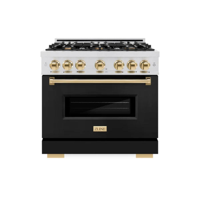 ZLINE Autograph Edition Classic Gas Range with Convection Gas Oven in Satin Stainless Steel Matte Black and Polished Gold Accents