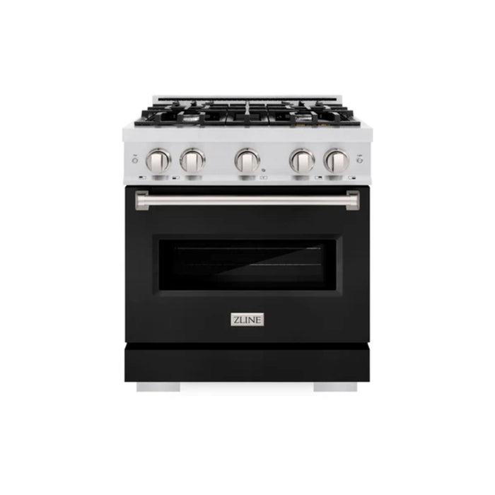 ZLINE Classic Dual Fuel Ranges with Black Matte Doors in Satin Stainless Steel Finish