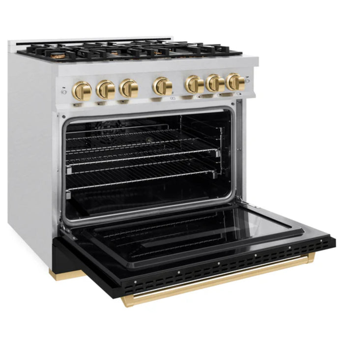 ZLINE Autograph Edition 36" Classic Dual Fuel Range in Satin Stainless Steel with Matte Black Accents