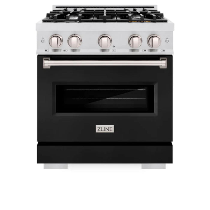 ZLINE Classic Gas Range Series and Convection Gas Oven in Satin Stainless Steel with Black Matte Doors