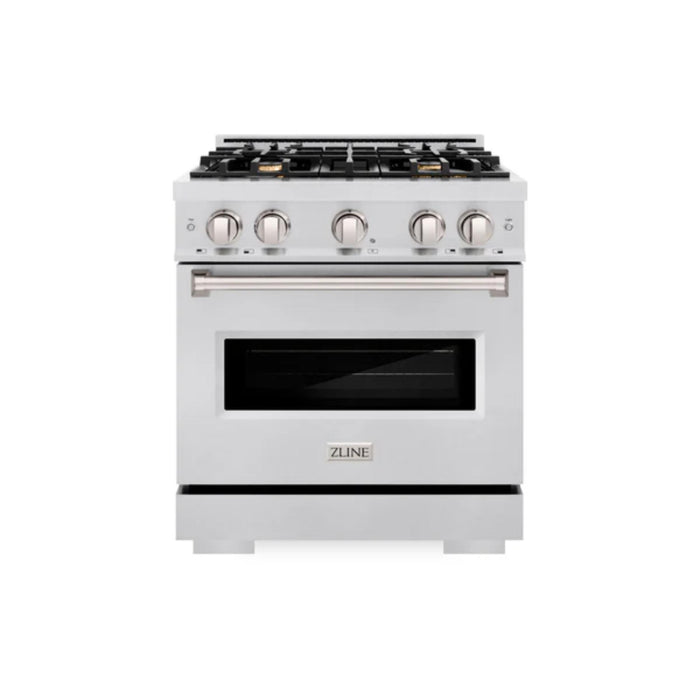 ZLINE Classic Gas Range Series with Convection Gas Oven in Satin Stainless Steel and Brass Burners