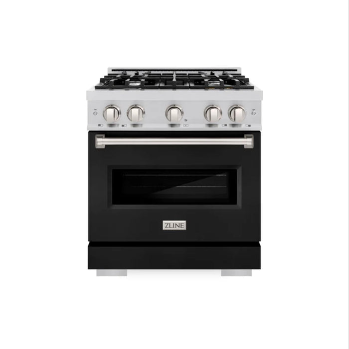 ZLINE Classic Gas Range Convection Gas Oven in Stainless Steel with Black Matte Doors