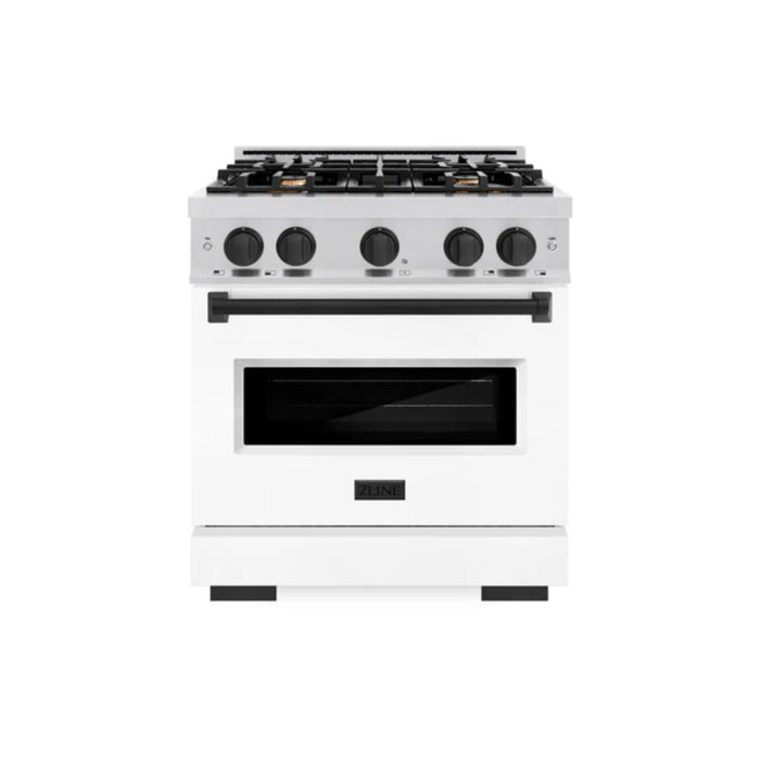 ZLINE Autograph Edition Classic Dual Fuel Ranges in Stainless Steel White Matte Door with Matte Black Accents