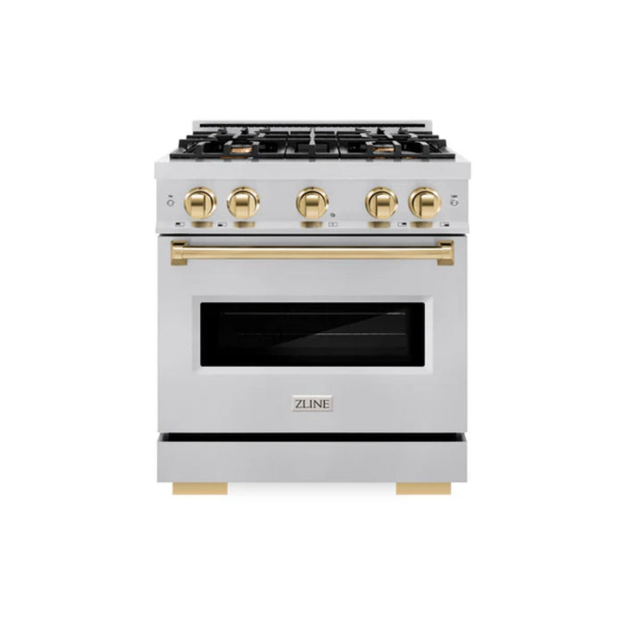 ZLINE Autograph Edition Classic Gas Range with Convection Gas Oven in Stainless Steel and Polished Gold Accents