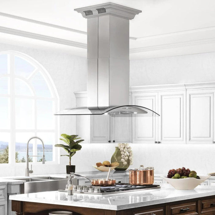 ZLINE CrownSound GL5iCRN-BT Convertible Island Mount Range Hoods with Built-in Bluetooth Speakers