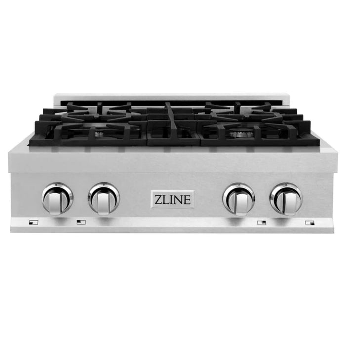 ZLINE 30-Inch Satin Stainless Steel Gas Rangetop and Convertible Vent Wall Mount Range Hood Kitchen Package
