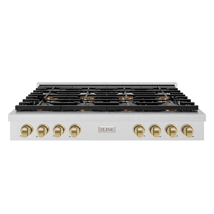 ZLINE Autograph Edition Paramount Gas Rangetops with 6 and 8 Burner DuoPro™ Cooktops, Satin Stainless Steel Finish, and Champagne Bronze Accents