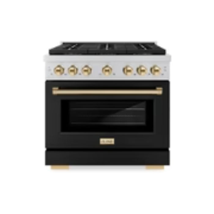 ZLINE Autograph Edition 48" & 36" Paramount Gas Ranges with 6 and 8 Burner DuoPro™ Cooktop and Convection Gas Oven with Black Matte Door Polished Gold or Champagne Bronze Accents