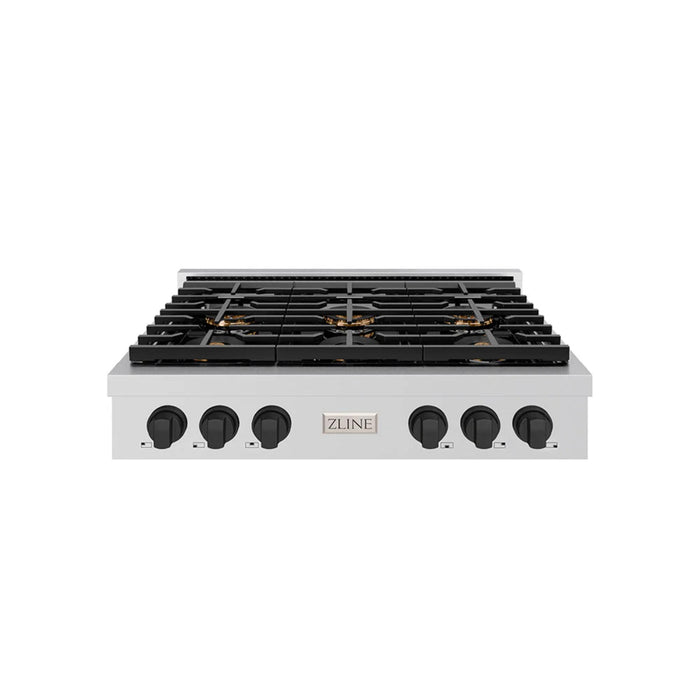 ZLINE Autograph Edition Paramount Gas Rangetops with 6 or 8 Burner DuoPro™ Cooktops and Matte Black Accents – 36" and 48" Widths.