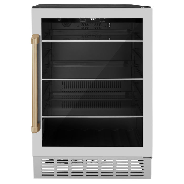 ZLINE 24" Autograph Edition Monument 154 Can Beverage Fridge in Stainless Steel with Champagne Bronze Accents